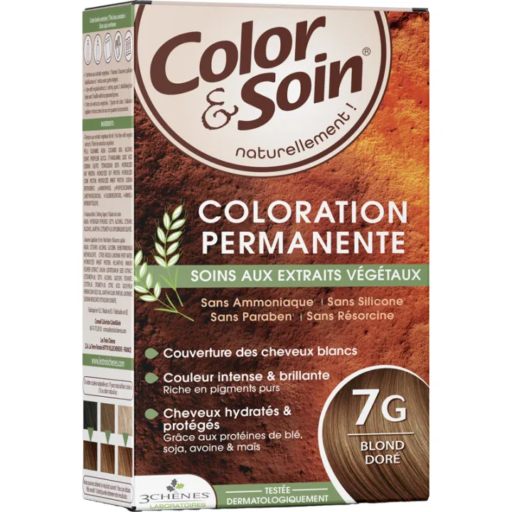 3 Chênes Color & Soin Coloration Permanente Cheveux Dorés 7G Blond Doré - Kit
