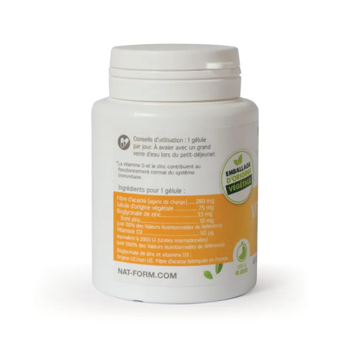 Nat & Form Vitamine D3 + Zinc 60 Gélules Végétales