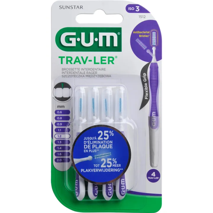 Sunstar GUM Trav-Ler Brossettes Interdentaires 1,2 mm x4