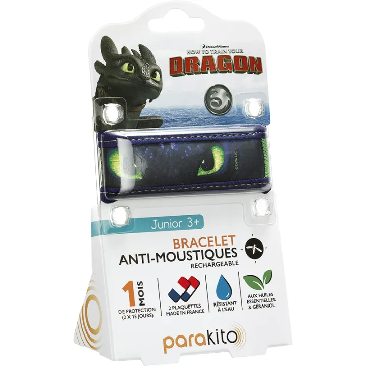 Parakito Bracelet Anti-Moustiques Rechargeable Junior 3+ - Motif Dragons - Krokmou