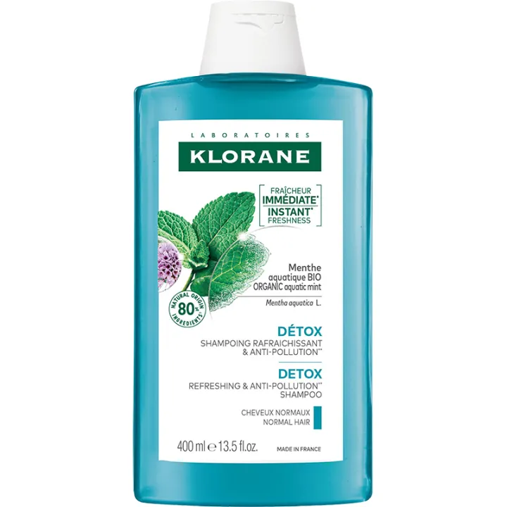 Klorane Détox Shampoing Rafraîchissant Anti-Pollution Menthe Aquatique Bio 400 ml