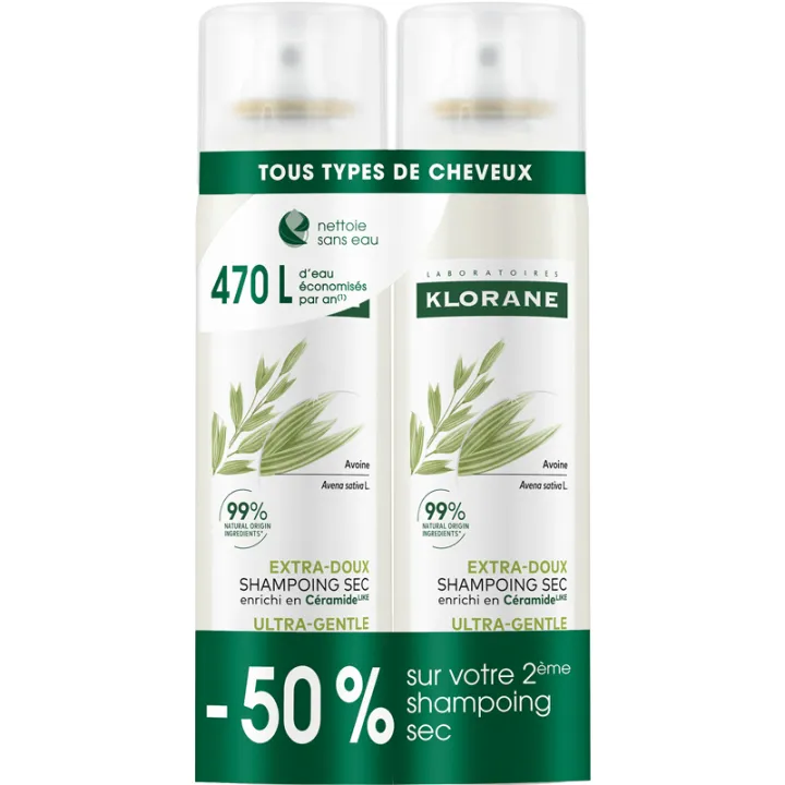 Klorane Extra-Doux Shampoing Sec Avoine & Céramide-like – Lot de 2