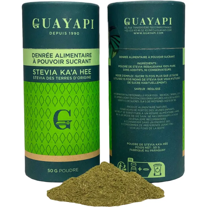 Guayapi Stévia Verte Feuilles séchées en poudre 50 g