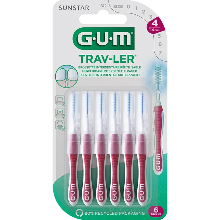 Sunstar GUM Trav-Ler Brossettes Interdentaires 1,4 mm x6