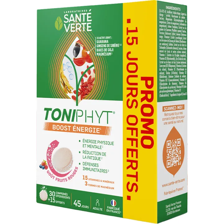 Toniphyt Boost Énergie fruits rouges 45 comprimés – Santé Verte