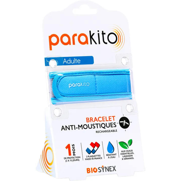 Parakito Bracelet Anti-Moustiques Rechargeable Adulte Uni - Bleu