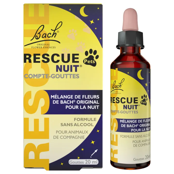 Rescue Pets Nuit Fleurs de Bach pour Chiens et Chats - Sans alcool - 20 ml