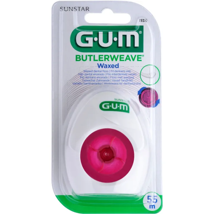 Sunstar GUM Butlerweave Fil Dentaire Plat Ciré 55 m