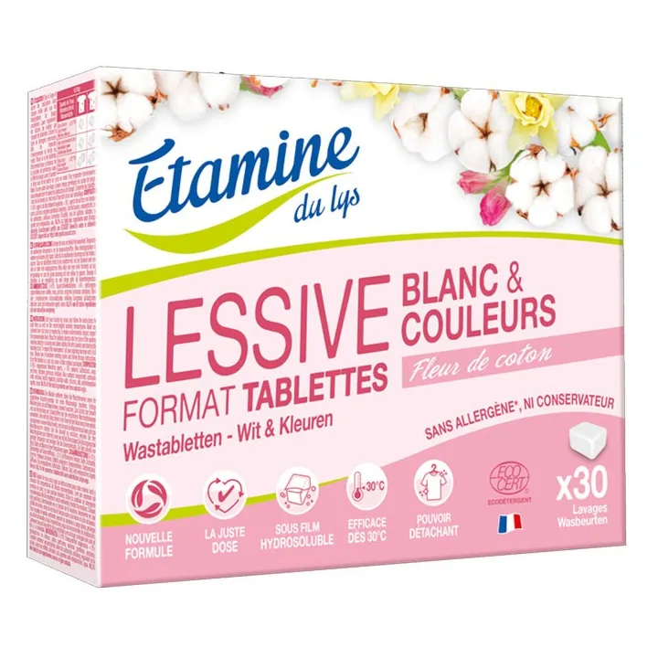 LESSIVE ECOLOGIQUE Tablettes Blanc & Couleurs Claires