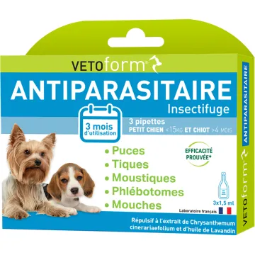 Vetoform Pipettes Insectifuges Chiot et Petit Chien -15 kg x3