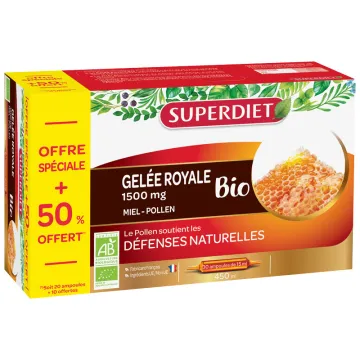 Superdiet Gelée Royale Miel Pollen Bio 30 Ampoules