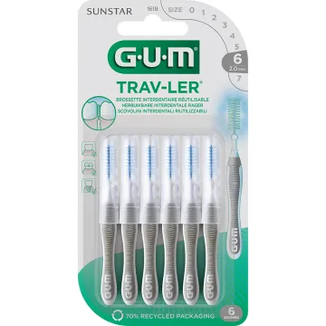 Sunstar GUM Trav-Ler Brossettes Interdentaires 2 mm x6