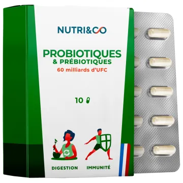 Nutri&Co Probiotiques & Prebiotiques 9 Souches + Vitamine D - 10 gelules
