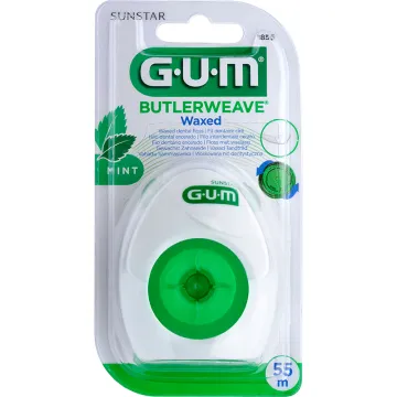 Sunstar GUM Butlerweave Fil Dentaire Plat Ciré Mentholé 55 m