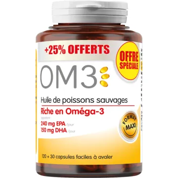 OM3 Huile de Poissons Sauvages Oméga 3 120 + 30 capsules Super Diet