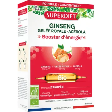 Superdiet Ginseng Gelée Royale Acérola Bio Tonus & Énergie 20 ampoules