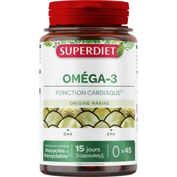 Superdiet Oméga 3 DHA EPA Fonction Cardiaque 45 capsules