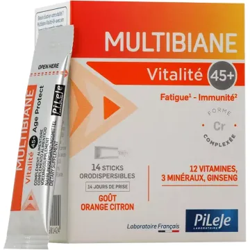 Pileje Multibiane Vitalité 45+ Vitamines, Minéraux & Ginseng - 14 sticks orodispersibles