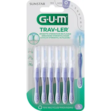 Sunstar GUM Trav-Ler Brossettes Interdentaires 0,6 mm x6