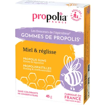 Propolia Gommes de Propolis Miel & Réglisse - Boîte de 45 gommes
