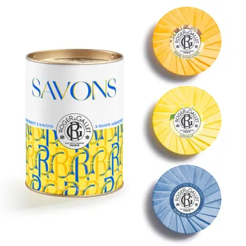 Roger&Gallet Pop Art Boîte 3 Savons Bienfaisants 3x100 g Jaune Bois d'Orange, Cédrat, Bois de Santal