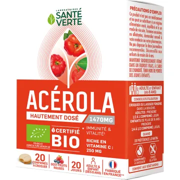 Acérola bio vitamine C 20 comprimés à croquer – Santé Verte