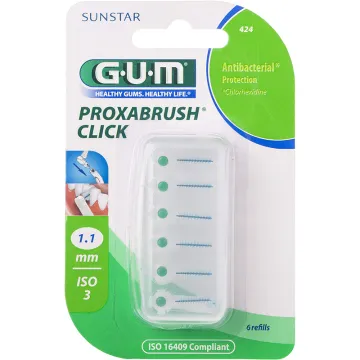 Sunstar GUM Proxabrush Click Recharges Brossettes Interdentaires 1,1 mm x6
