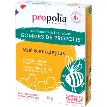 Propolia Gommes de Propolis Miel & Eucalyptus - Boîte de 45 gommes