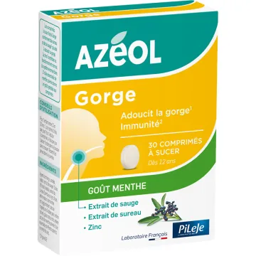 Pileje Azéol Gorge sauge, sureau et zinc 30 comprimés à sucer arôme menthe