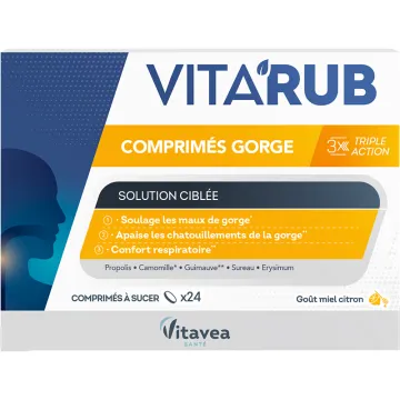 Vitavea Vita'Rub Maux de Gorge Triple Action 24 comprimés à sucer