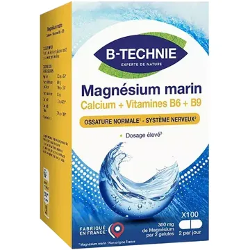 Magnésium Marin Calcium B6 B9 100 gélules Biotechnie