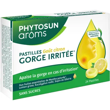 Pastilles sans sucres Gorge irritée citron x24 – Phytosun Arôms