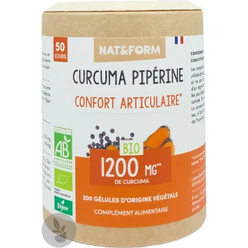 Nat & Form Curcuma + Pipérine Bio 200 Gélules Végétales