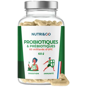 Nutri&Co Probiotiques & Prebiotiques 9 Souches + Vitamine D - 60 gelules