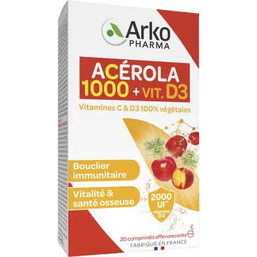 Arkopharma Acérola 1000 + Vitamine D3 20 Comprimés Effervescents