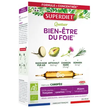 Superdiet Quatuor Bien-être du Foie Bio 20 ampoules