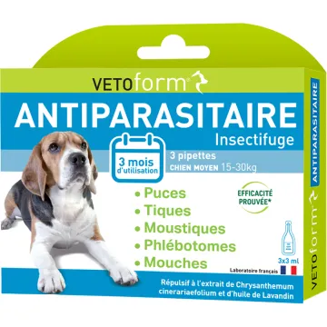 Vetoform Pipettes Insectifuges Chien Moyen 15-30 kg x3