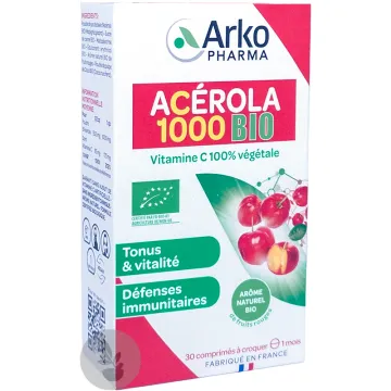 Arkopharma Acérola 1000 Bio Vitamine C 100% Végétale Boîte de 30