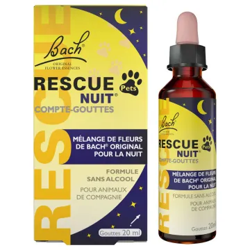 Rescue Pets Nuit Fleurs de Bach pour Chiens et Chats - Sans alcool - 20 ml