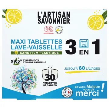 Tablettes lave-vaisselle 3-en-1 citron et verveine 30 unités L'Artisan Savonnier