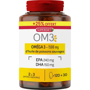 OM3 Huile de Poissons Sauvages Oméga 3 120 + 30 capsules Super Diet